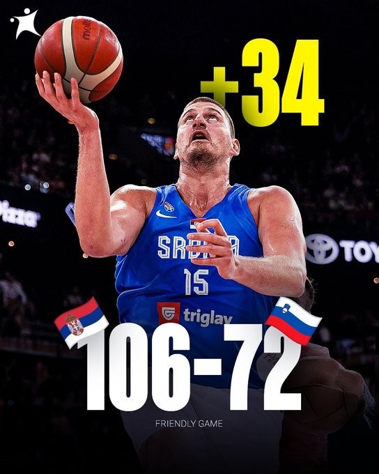 热身赛塞尔维亚106比72大胜斯洛文尼亚 约基奇10分8板 东契奇空砍17分